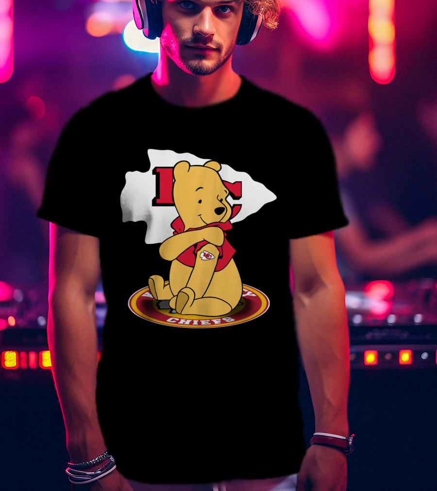 Pooh Character Chiefs KC Arrowhead Logo Circle T-Shirt