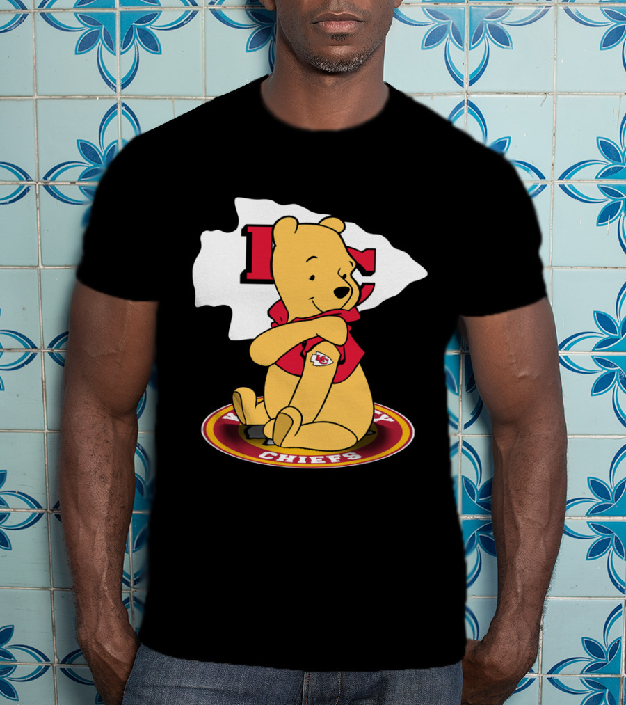 Pooh Character Chiefs KC Arrowhead Logo Circle T-Shirt