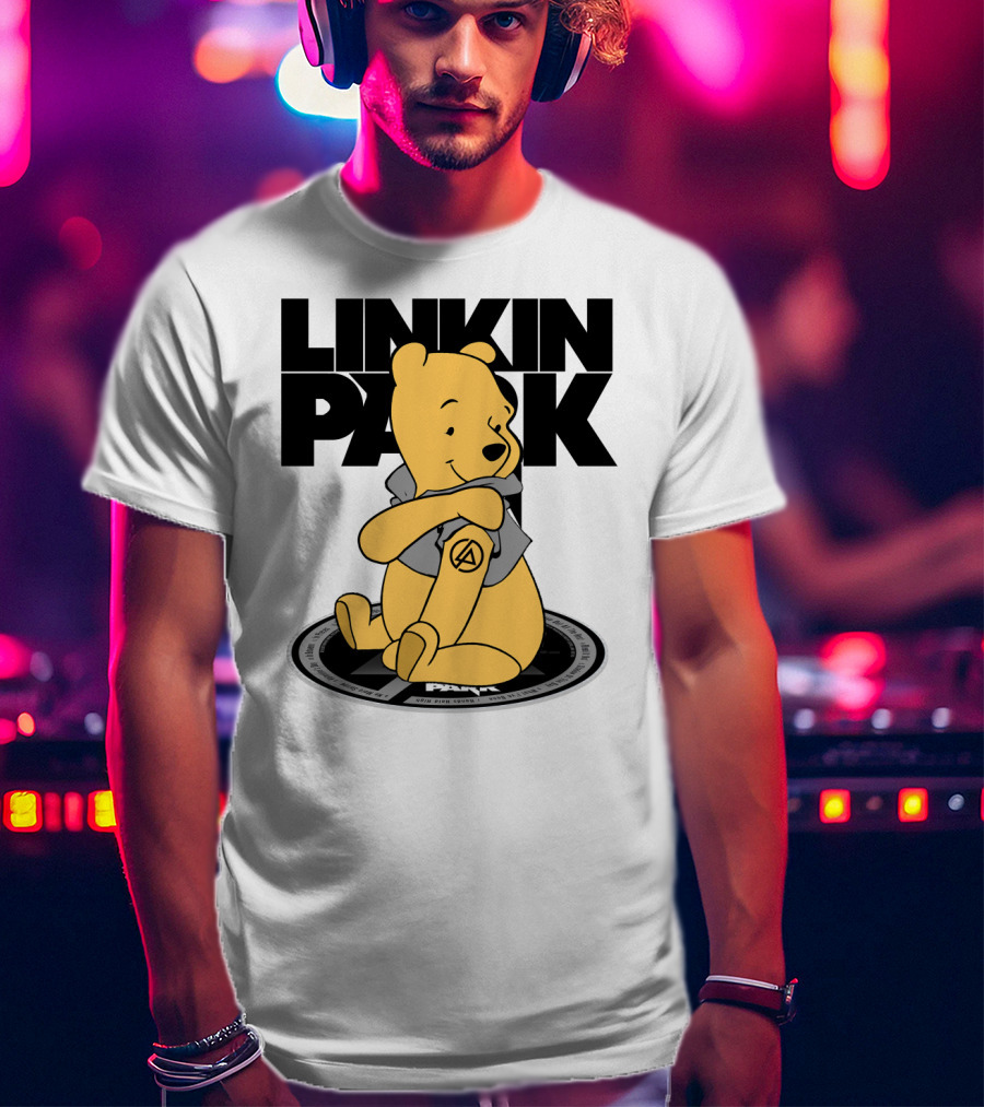 Linkin Park Pooh Bear Cuddling With Iconic T-Shirt