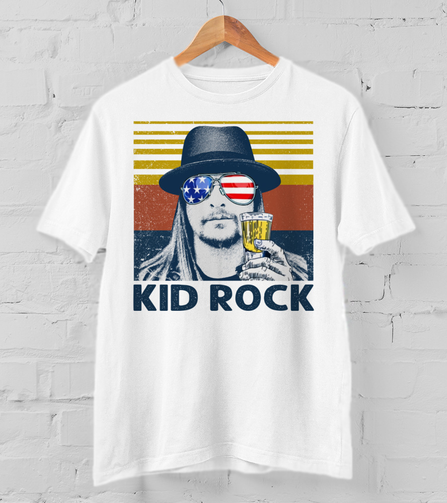 Kid Rock American Flag Sunglasses And Beer T-Shirt