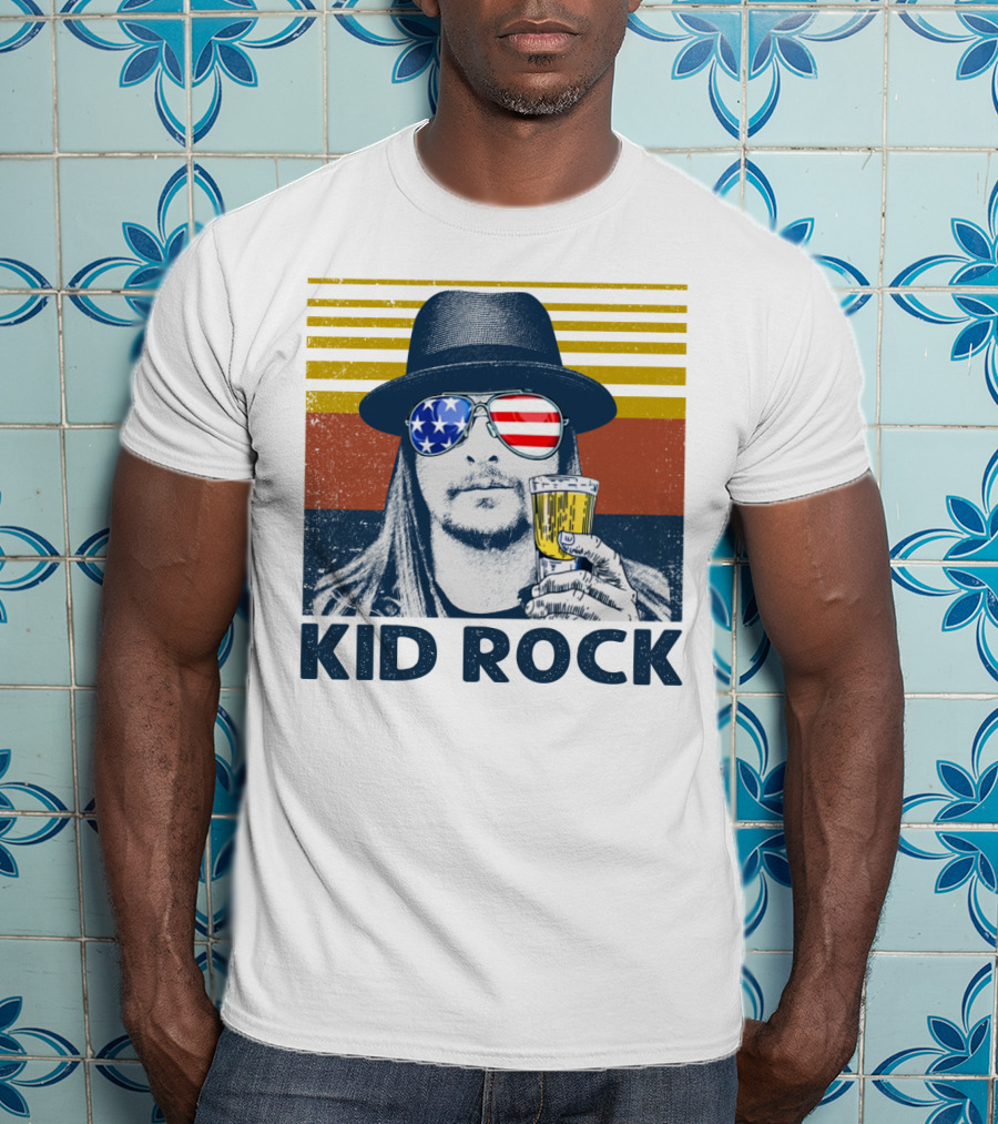 Kid Rock American Flag Sunglasses And Beer T-Shirt