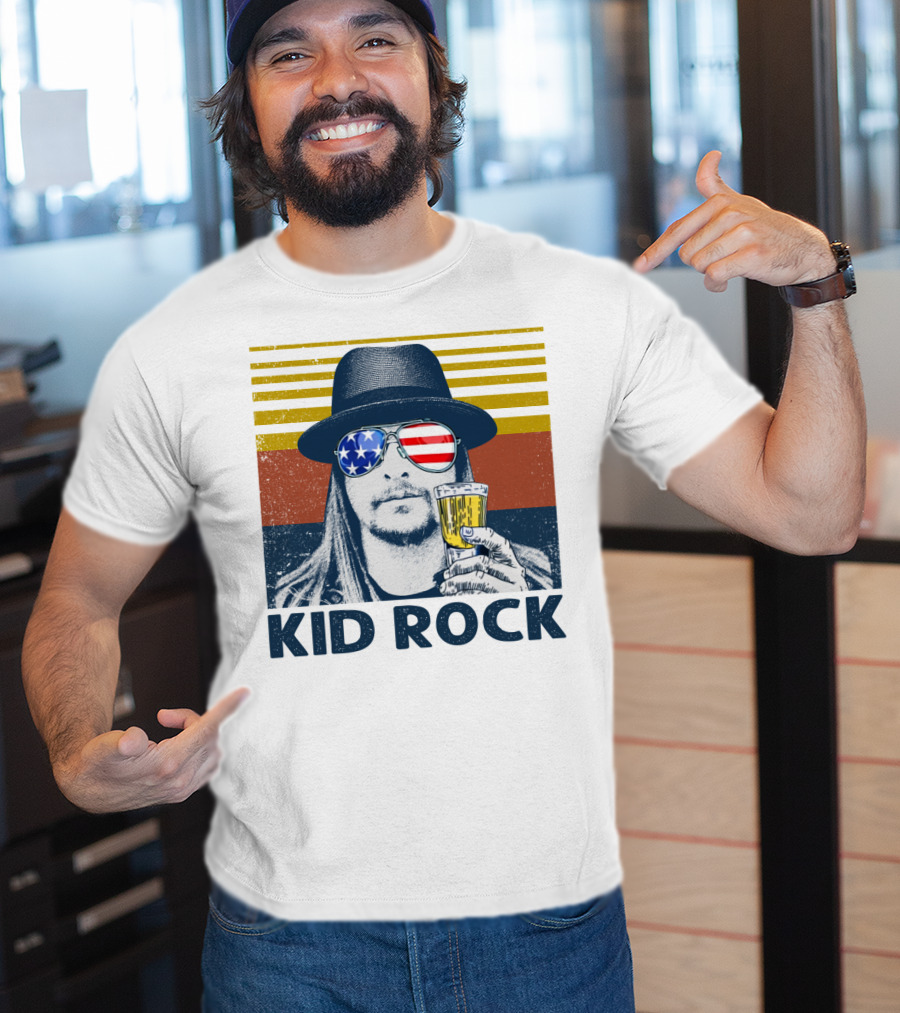 Kid Rock American Flag Sunglasses And Beer T-Shirt