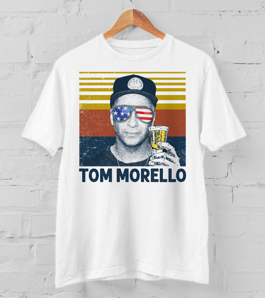 Tom Morello American Flag Sunglasses And Beer T-Shirt