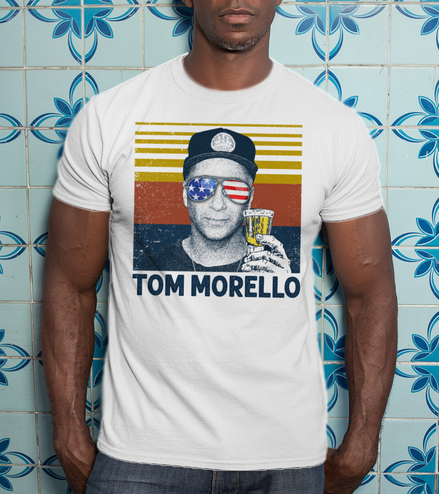 Tom Morello American Flag Sunglasses And Beer T-Shirt