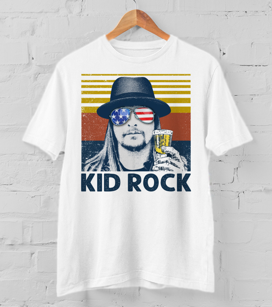 Kid Rock Stars And Stripes Sunglasses Man Holding Beer T-Shirt