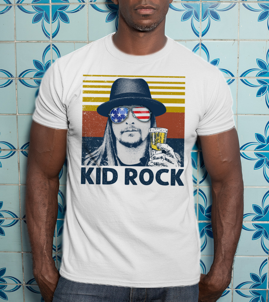 Kid Rock Stars And Stripes Sunglasses Man Holding Beer T-Shirt