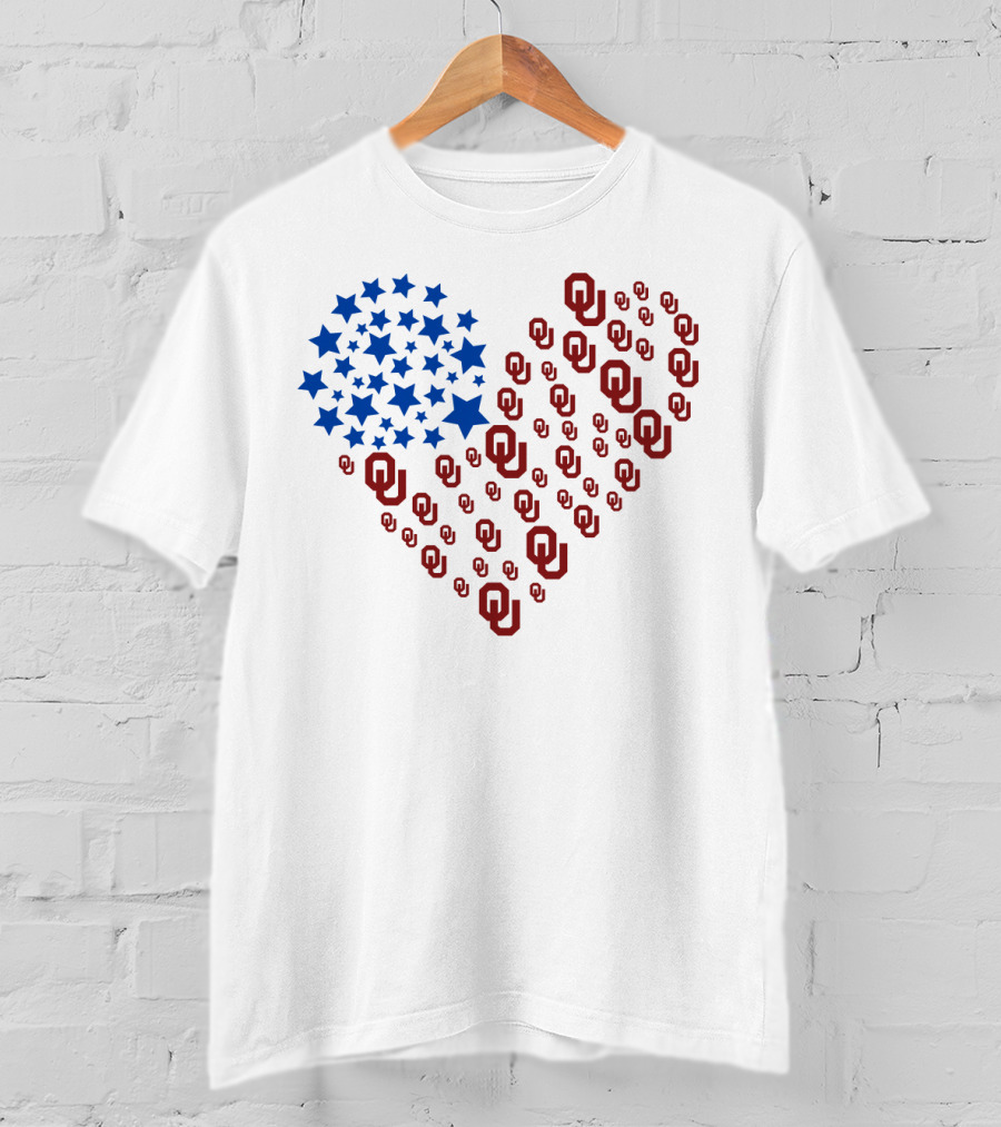 Heartflag Ncaa Oklahoma Stars And Ou Logos Usa Flag T-Shirt