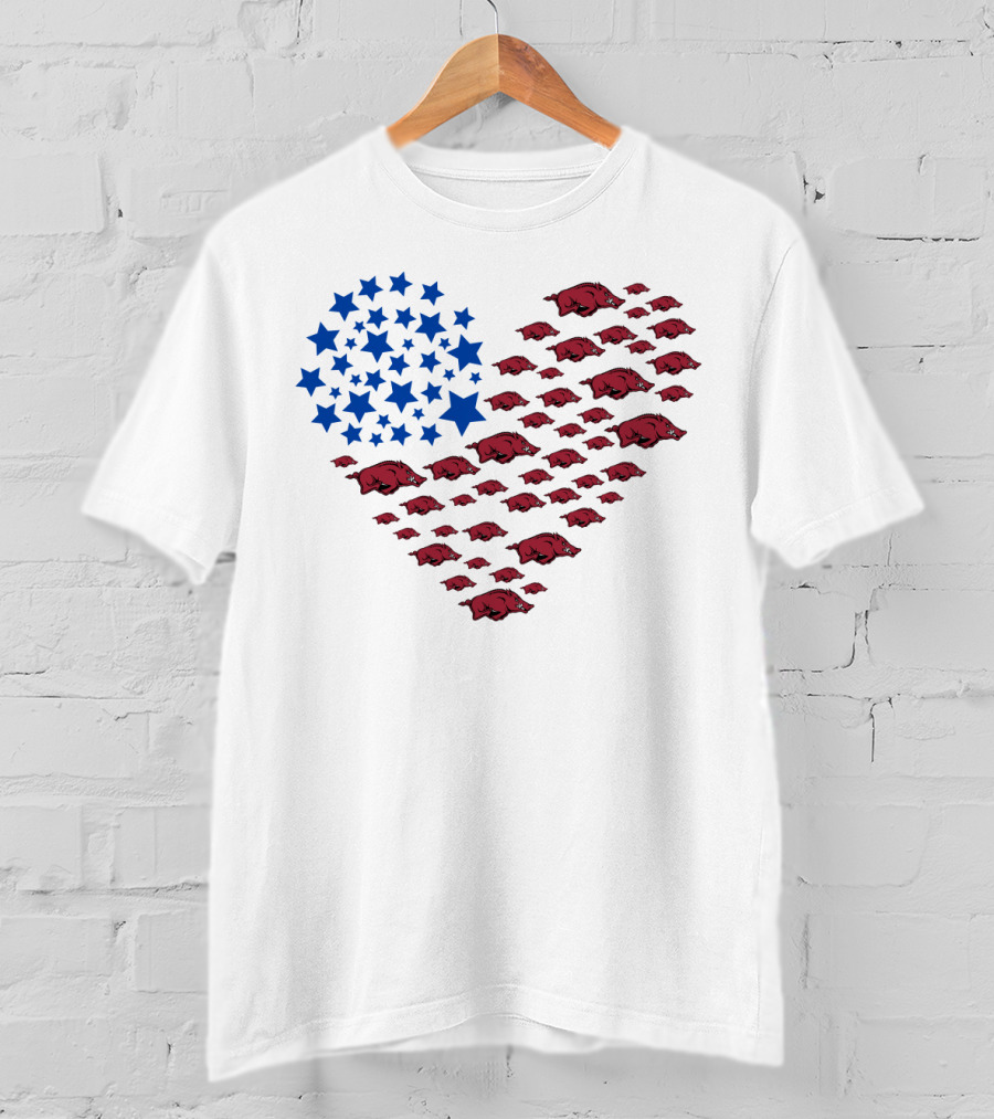 Arkansas Razorbacks Heart Flag Ncaa 22 Stars And Hogs T-Shirt