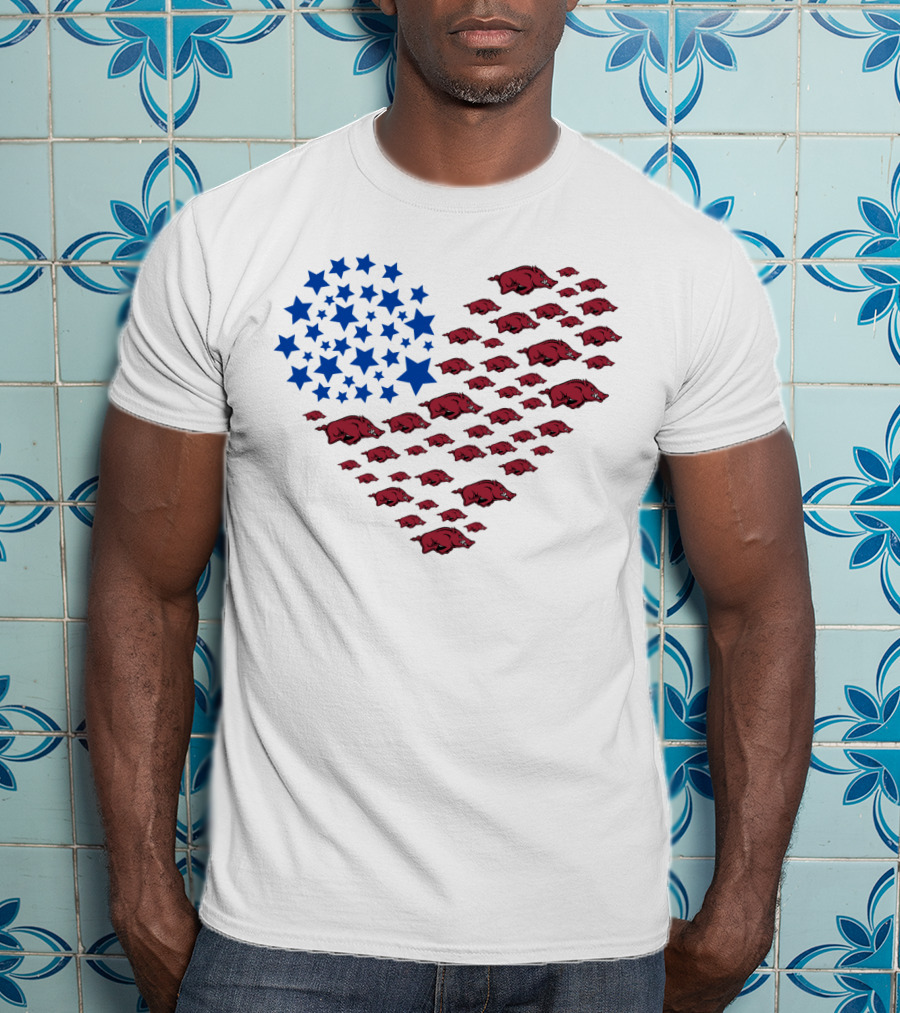 Arkansas Razorbacks Heart Flag Ncaa 22 Stars And Hogs T-Shirt