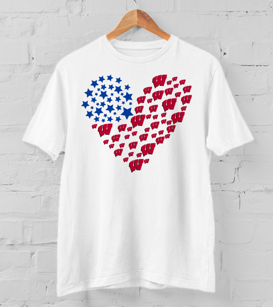 Wisconsin Badgers Heart Blue Stars Red W T-Shirt