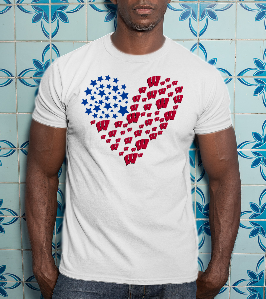 Wisconsin Badgers Heart Blue Stars Red W T-Shirt