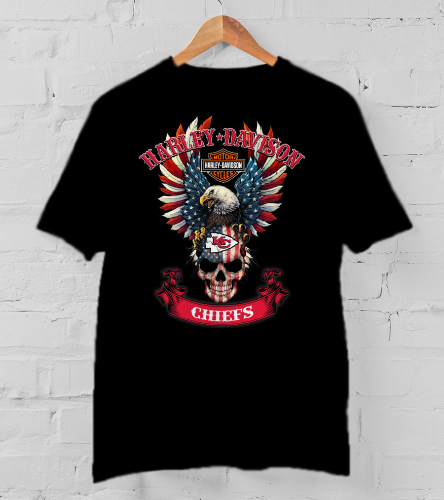 Harley Davidson Motor Cycles Eagles Chiefs Kansas City Nfl T-Shirt