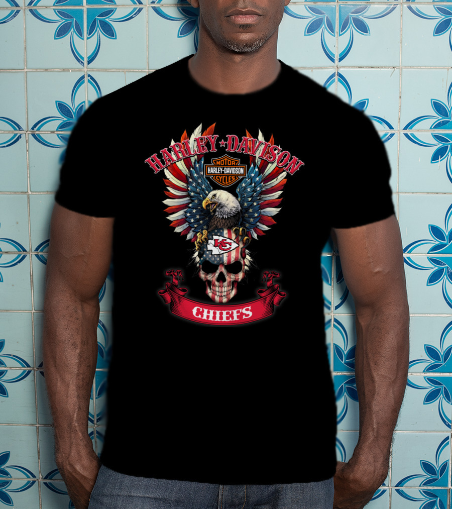 Harley Davidson Motor Cycles Eagles Chiefs Kansas City Nfl T-Shirt