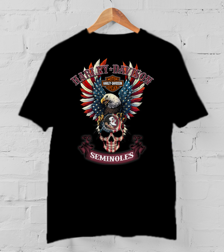 Harley Davidson Seminoles Ncaa Bald Eagle Skull T-Shirt