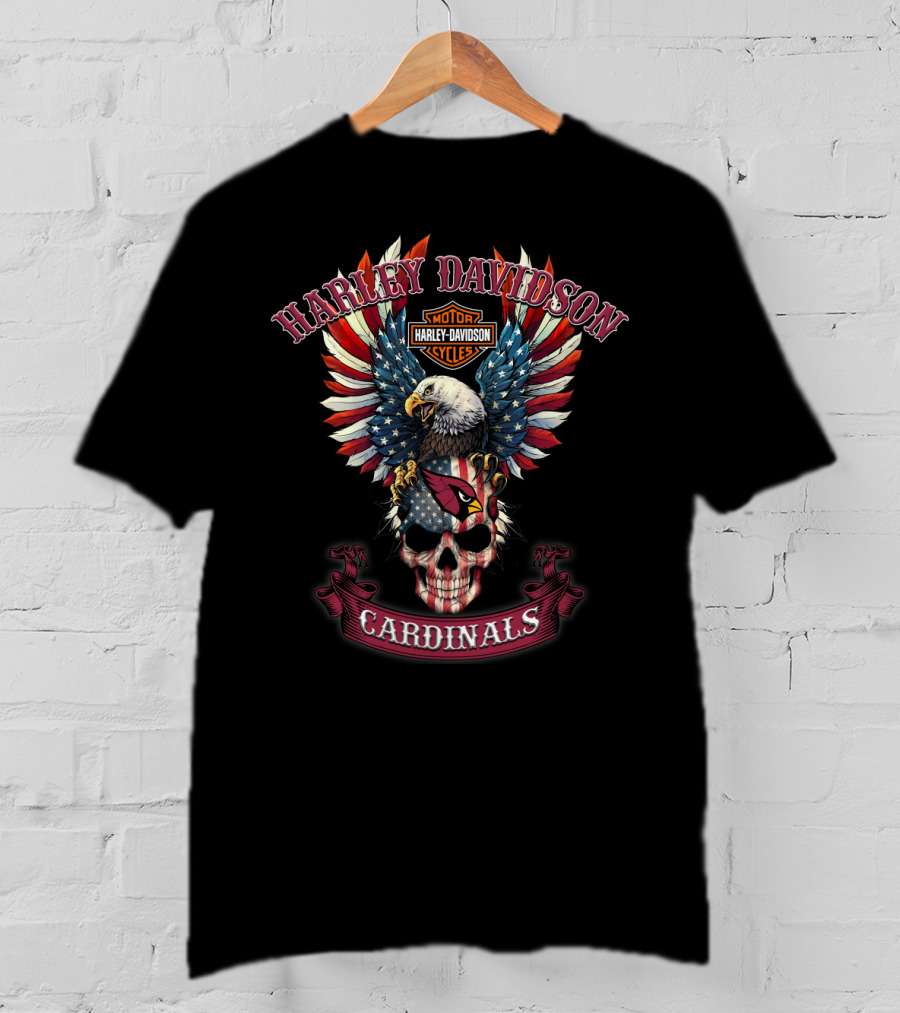 Harley Davidson Motor Cycles Cardinals Nfl Eagle Skull American Flag Vintage T-Shirt