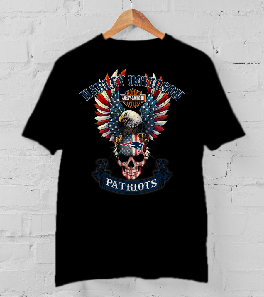 Harley Davidson Motor Cycles Patriots Eagle Skull T-Shirt