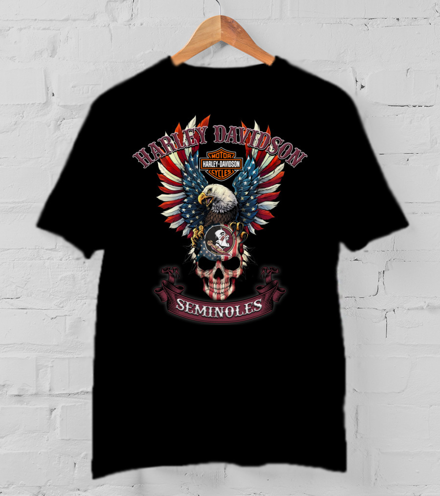 Harley Davidson Motor Cycles Bald Eagle Seminoles T-Shirt