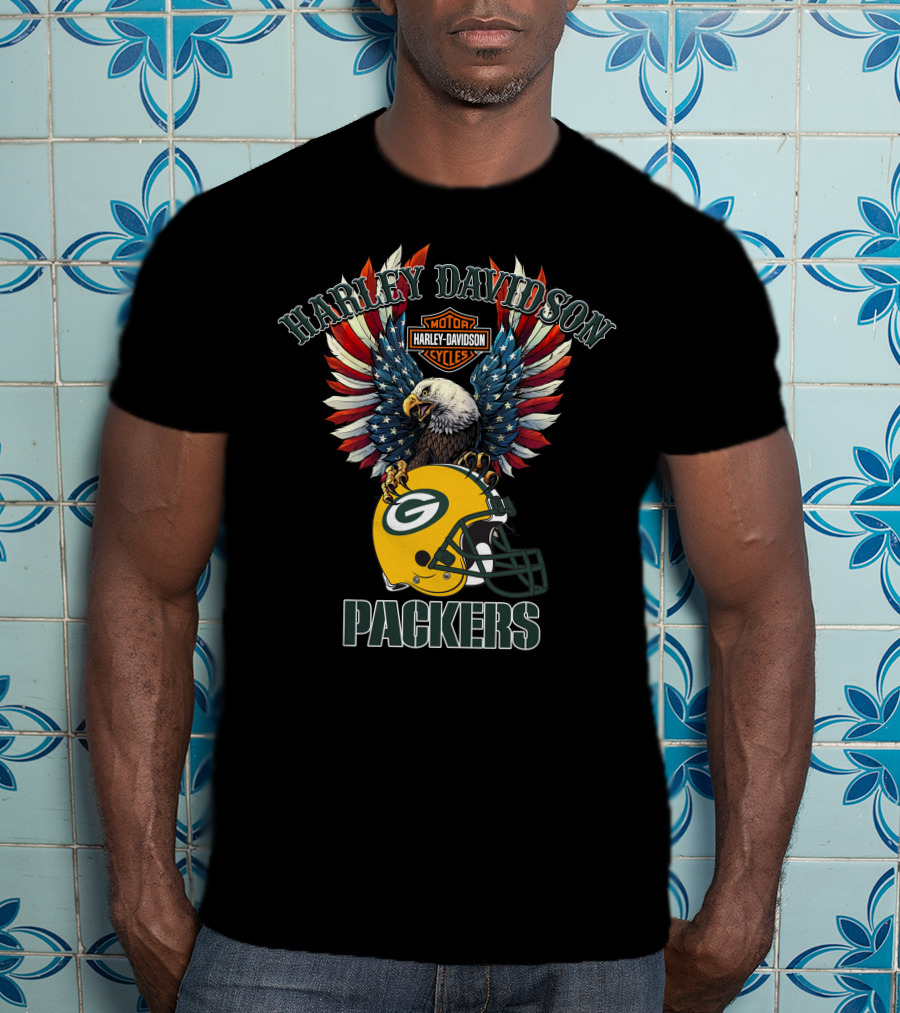 Harley Davidson Motor Cycles Packers Eagle Helmet Flag T-Shirt