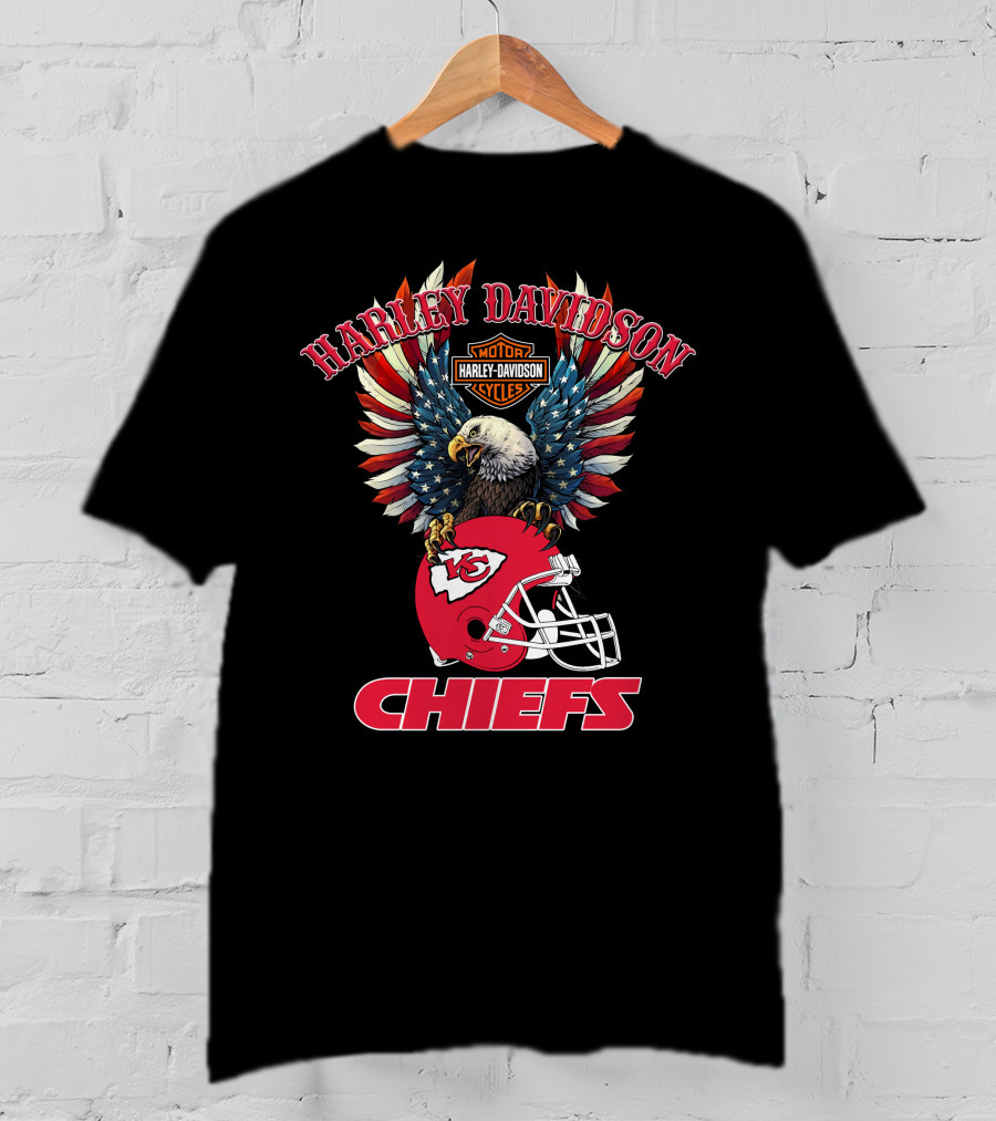 Harley Davidson Motor Cycles Chiefs Nfl Eagle Kansas City Helmet Flag T-Shirt