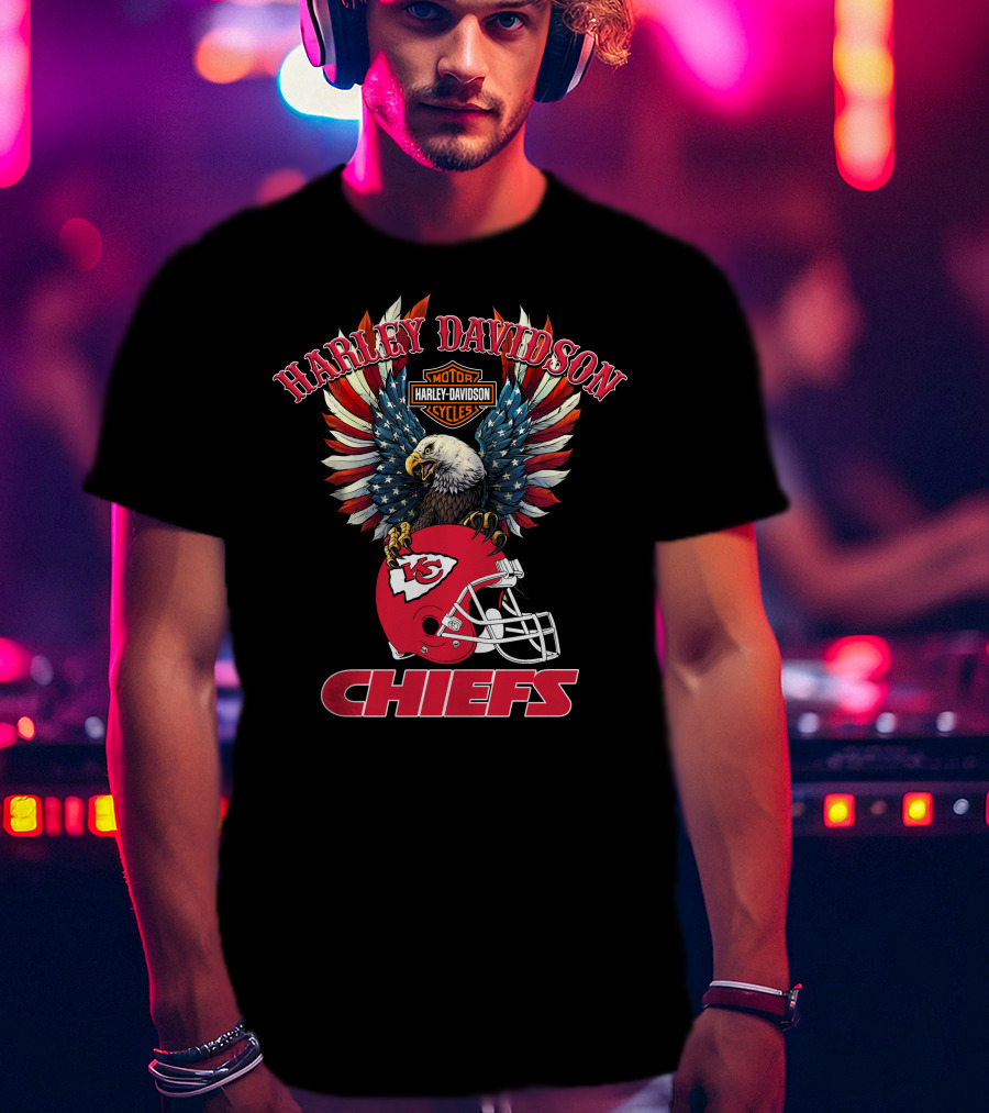Harley Davidson Motor Cycles Chiefs Nfl Eagle Kansas City Helmet Flag T-Shirt