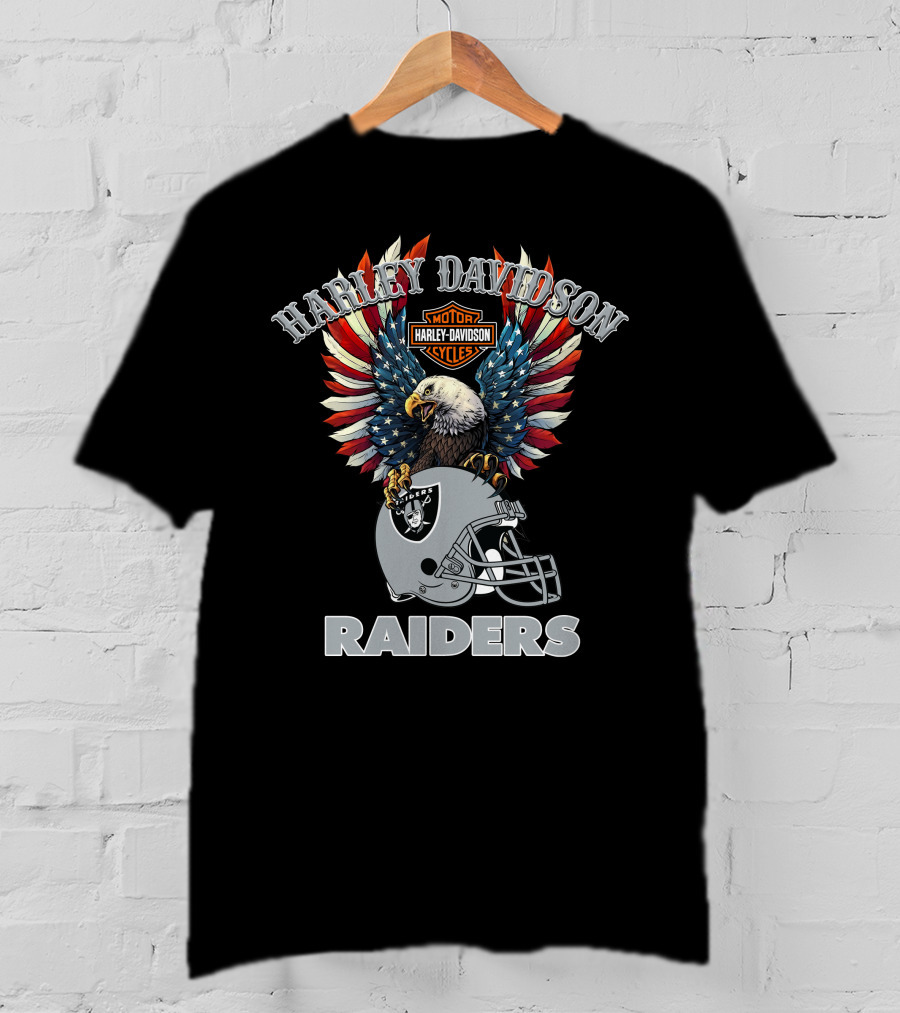 Harley Davidson Motorcycles Nfl Raiders Eagle Helmet T-Shirt