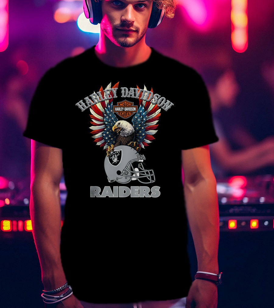 Harley Davidson Motorcycles Nfl Raiders Eagle Helmet T-Shirt