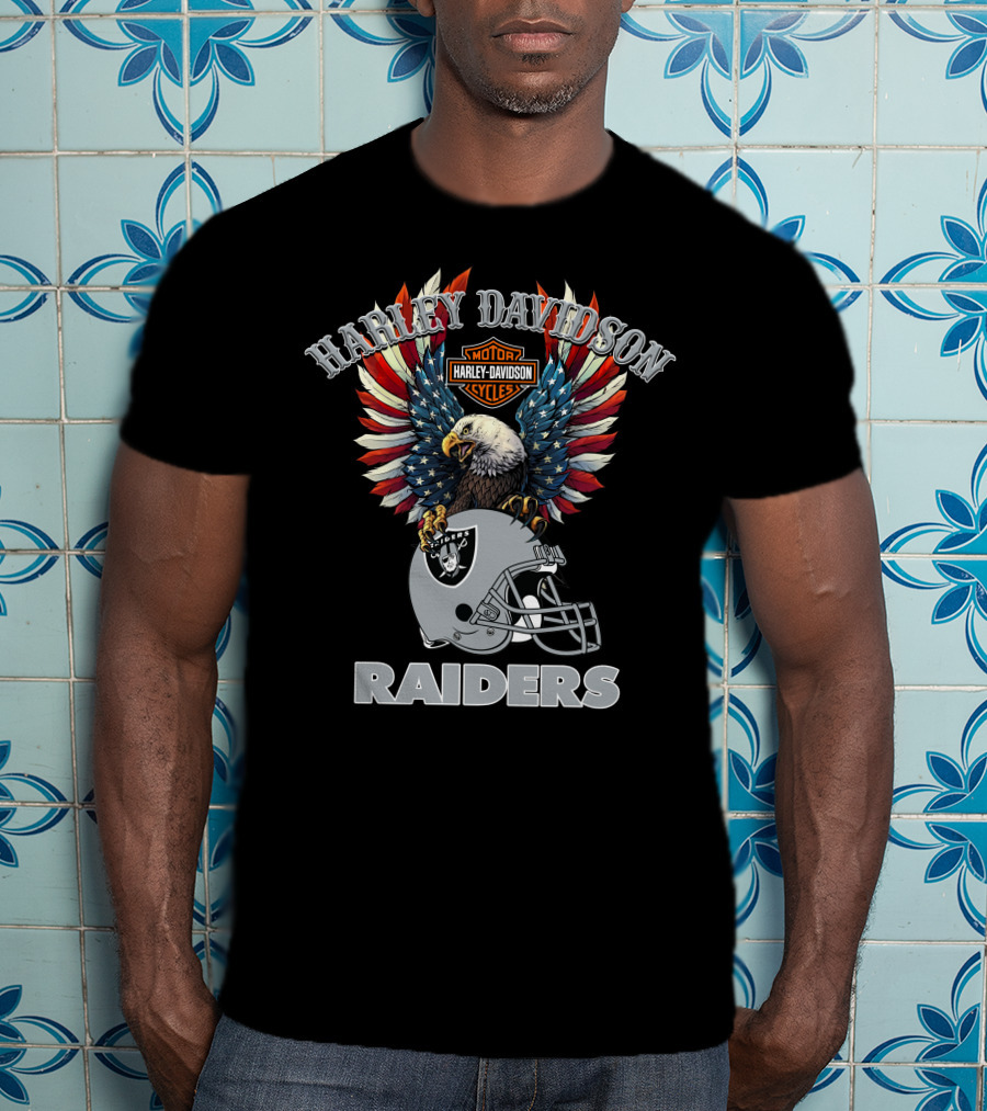 Harley Davidson Motorcycles Nfl Raiders Eagle Helmet T-Shirt
