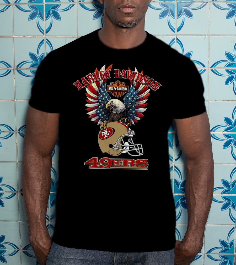 Harley Davidson Motor Cycles 49ers Nfl Bald Eagle Helmet T-Shirt
