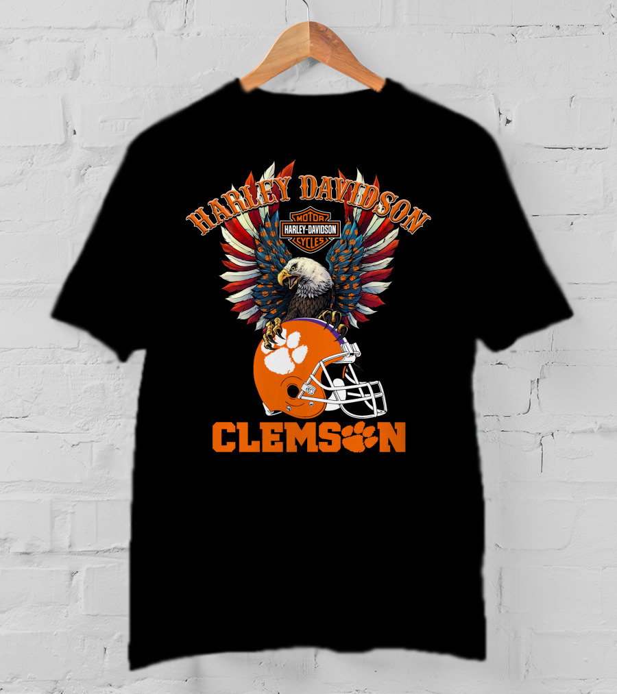Harley Davidson Clemson Tigers Ncaa Football Bald Eagle T-Shirt