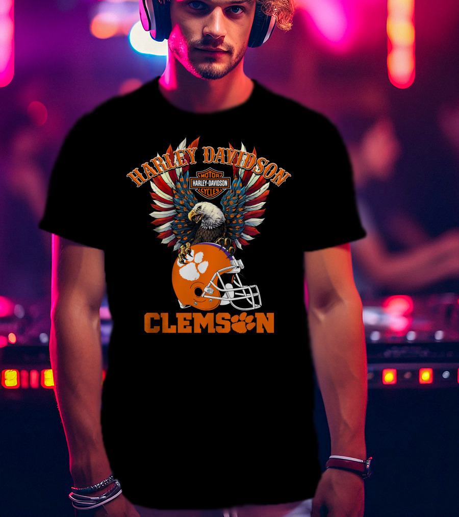 Harley Davidson Clemson Tigers Ncaa Football Bald Eagle T-Shirt