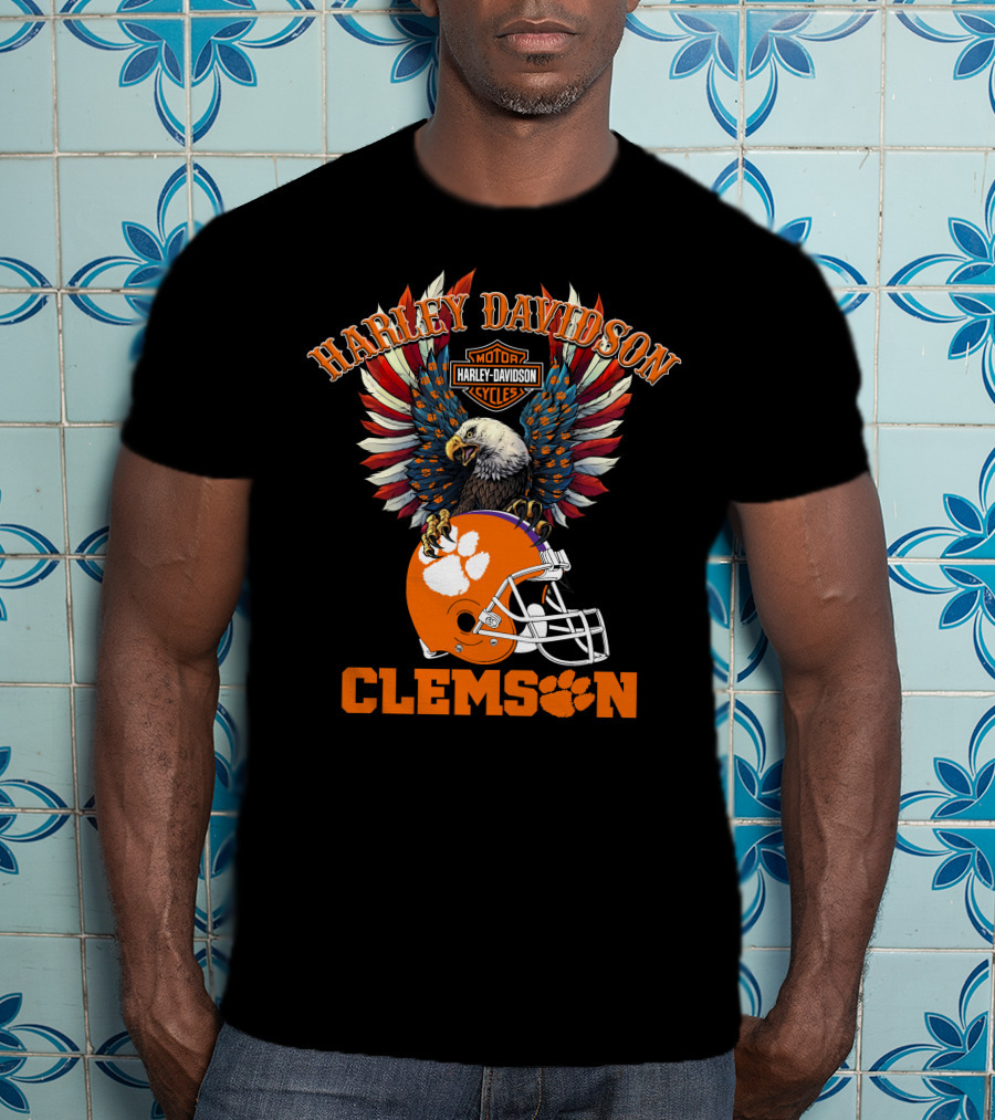 Harley Davidson Clemson Tigers Ncaa Football Bald Eagle T-Shirt