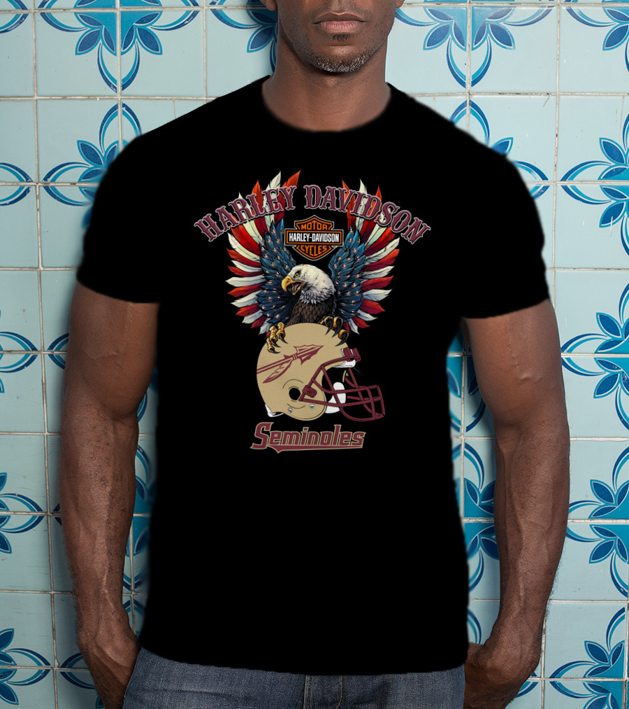 Harley Davidson Motor Cycles Seminoles Football Eagle T-Shirt