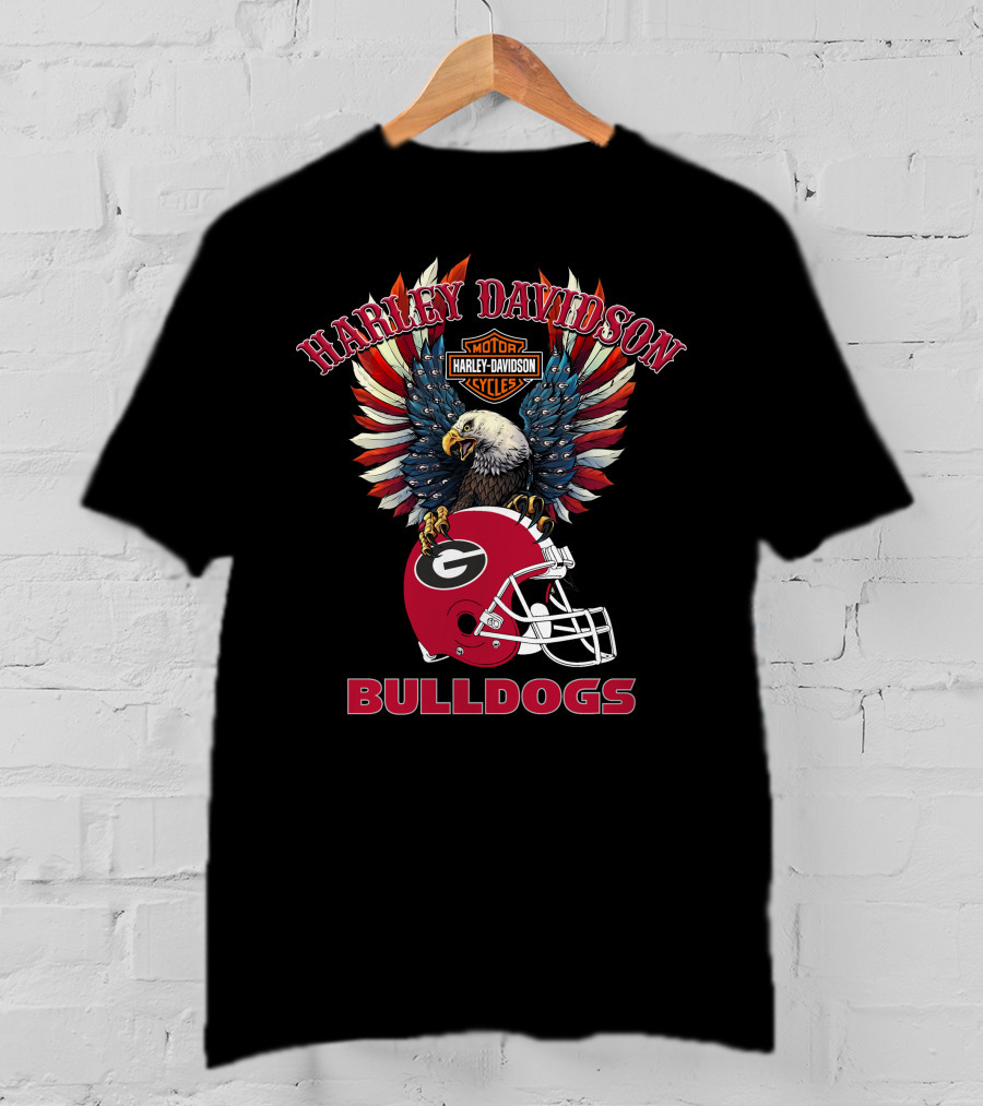 Harley Davidson Motorcycles Bulldogs Ncaa Georgia Football Helmet Eagle Wings T-Shirt