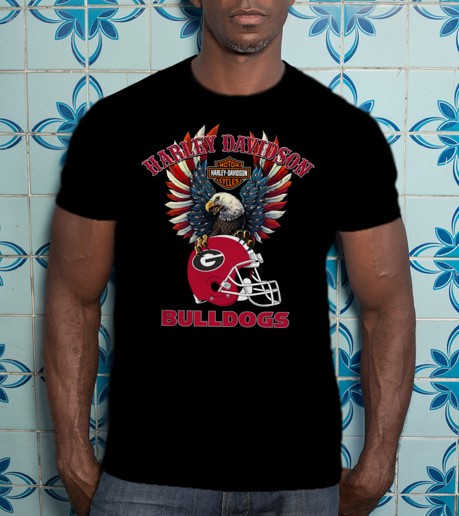 Harley Davidson Motorcycles Bulldogs Ncaa Georgia Football Helmet Eagle Wings T-Shirt