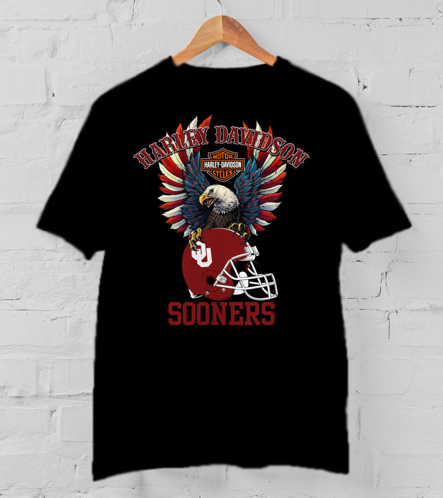 Harley Davidson Motor Cycles Sooners Eagle Oklahoma Helmet T-Shirt