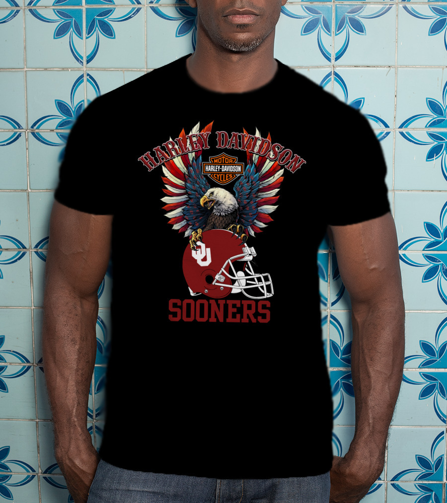 Harley Davidson Motor Cycles Sooners Eagle Oklahoma Helmet T-Shirt