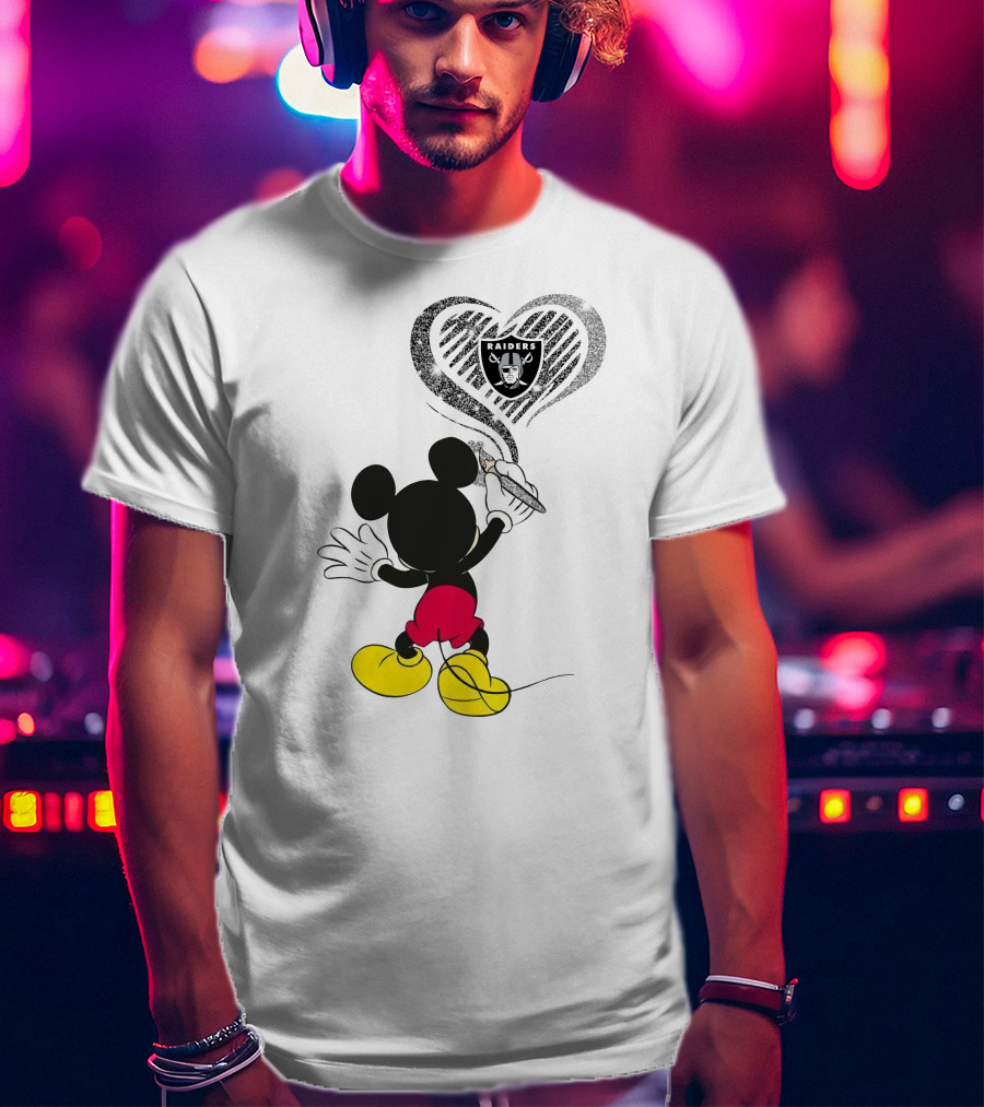 Mickey Mouse Raiders Heart Sketch 23-Oakland Raiders T-Shirt