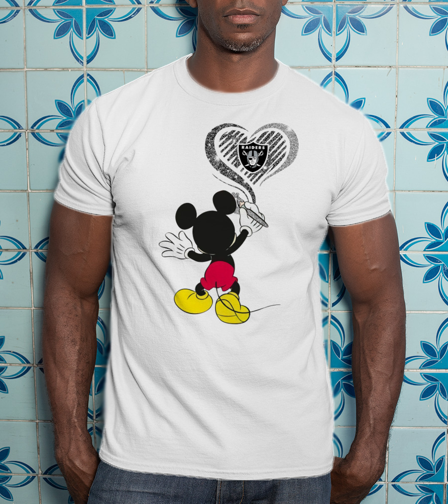 Mickey Mouse Raiders Heart Sketch 23-Oakland Raiders T-Shirt