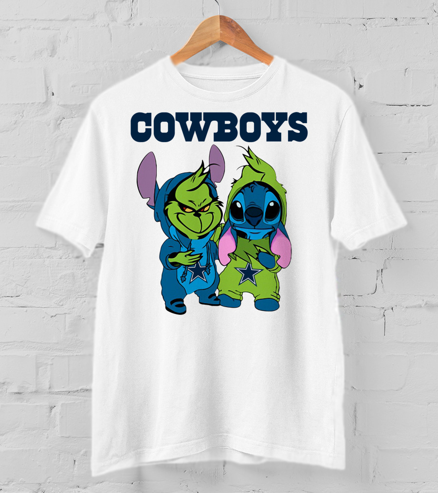 Cowboys Disney NFL Stitch Grinch Character Mashup T-Shirt