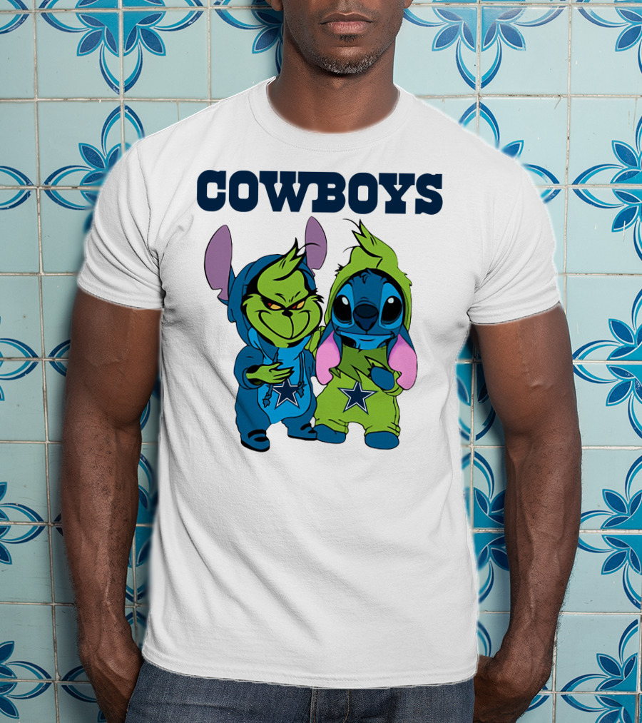 Cowboys Disney NFL Stitch Grinch Character Mashup T-Shirt
