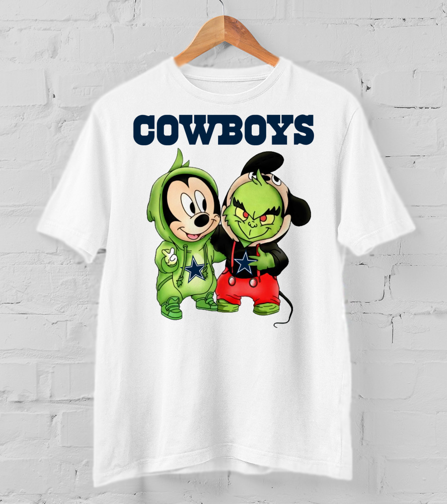 Cowboys Mickey Mouse And Grinch Collaboration Football Fan Style T-Shirt