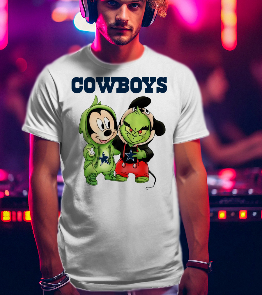 Cowboys Mickey Mouse And Grinch Collaboration Football Fan Style T-Shirt
