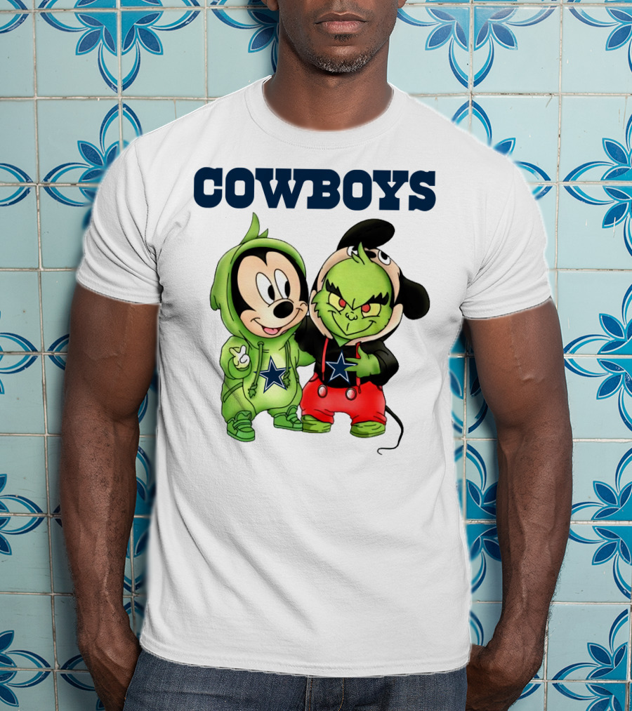 Cowboys Mickey Mouse And Grinch Collaboration Football Fan Style T-Shirt