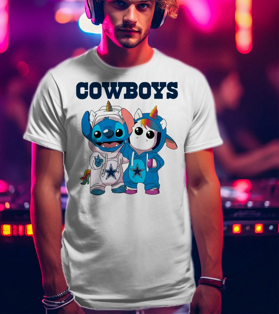 Cowboys Stitch And Unicorn In Blue Star Hoodies T-Shirt