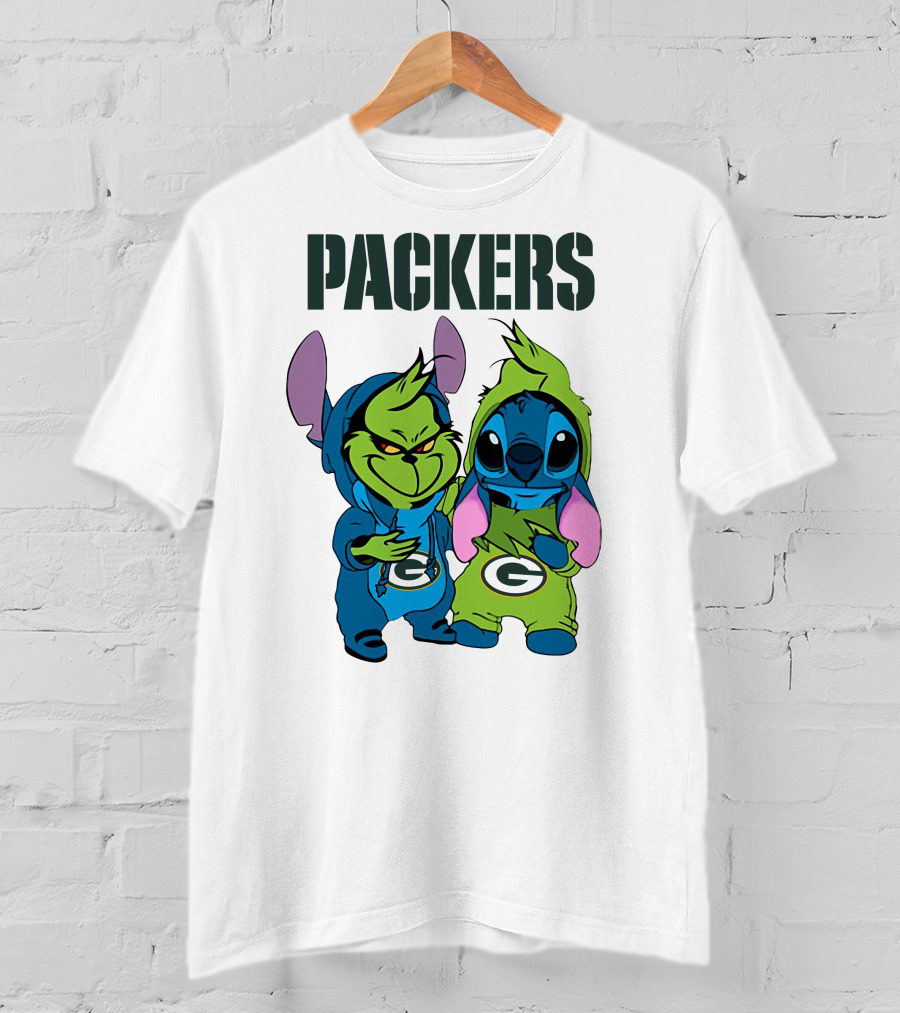 Packers Grinch And Stitch Green Bay Football Crossover T-Shirt