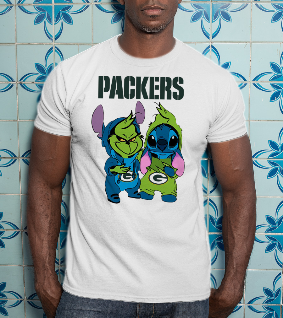 Packers Grinch And Stitch Green Bay Football Crossover T-Shirt