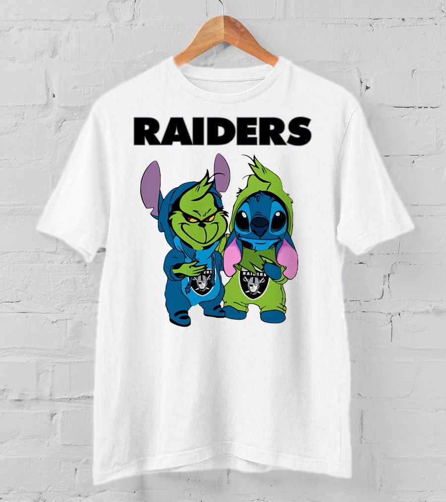 Raiders Grinch And Stitch Crossover T-Shirt