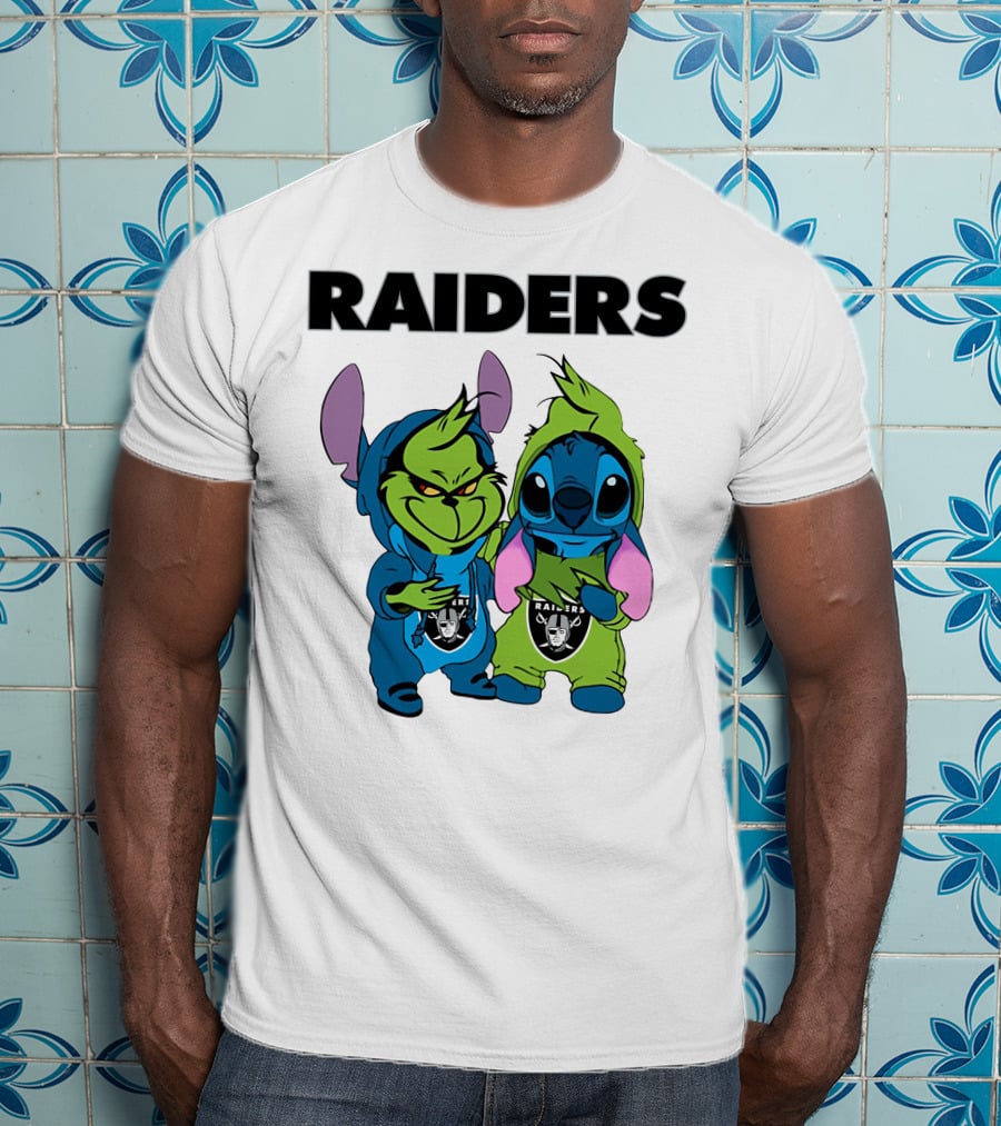Raiders Grinch And Stitch Crossover T-Shirt