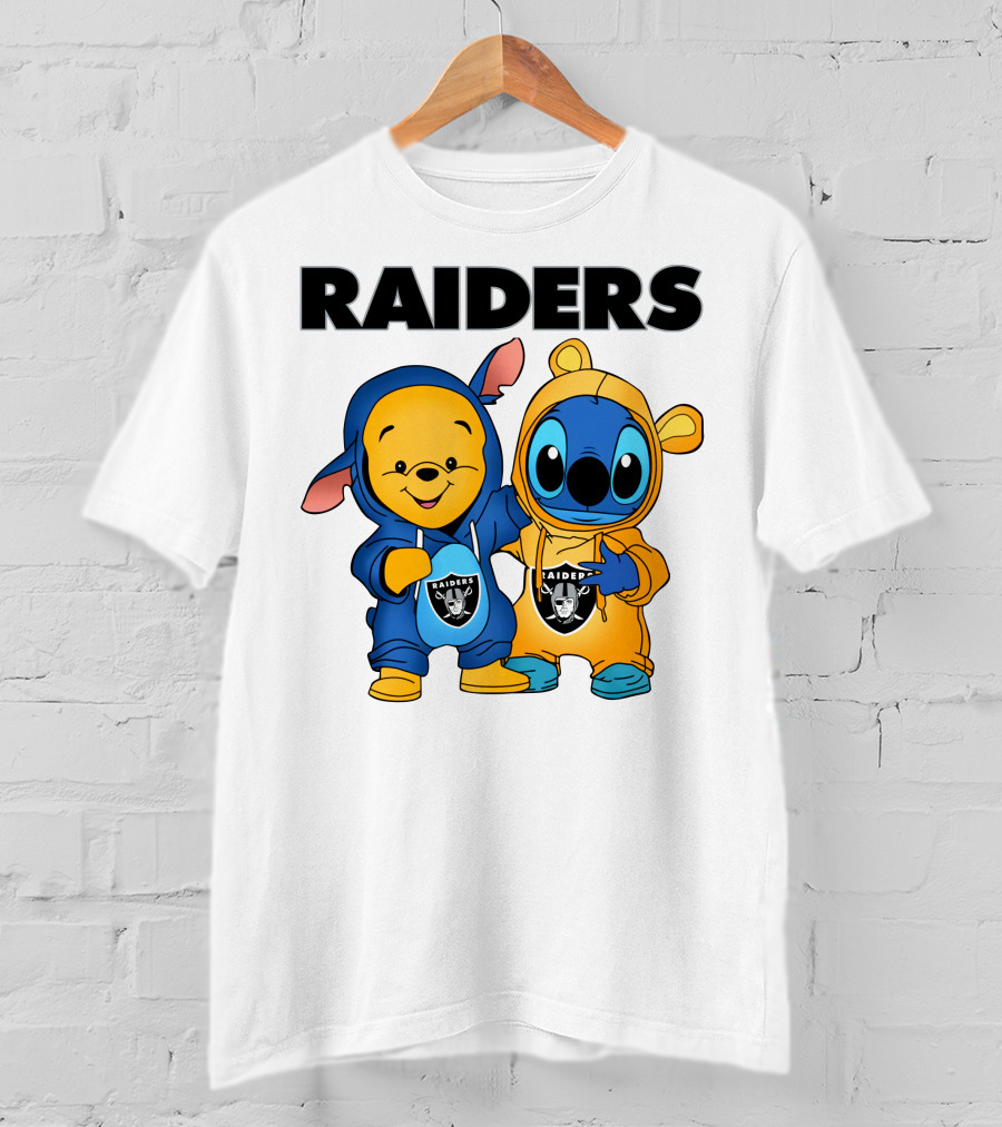 Raiders Pooh-Stitch Crossover Nfl Team Logos T-Shirt