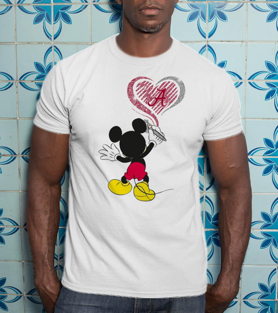 Mickey Mouse Drawing Alabama Crimson Tide Heart T-Shirt